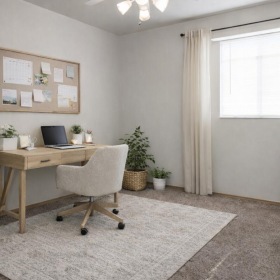 a room with a desk and a chair