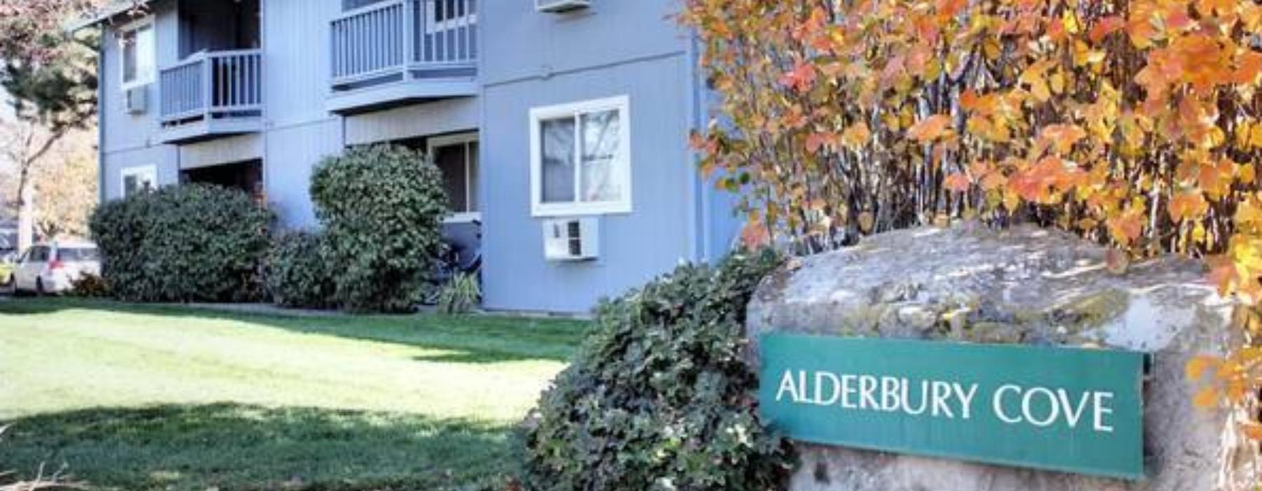 a building with a sign in front of it